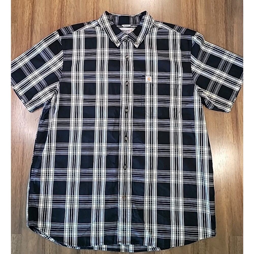 Carhartt Plaid Work Shirt Men’s XL Black White Button Up EUC